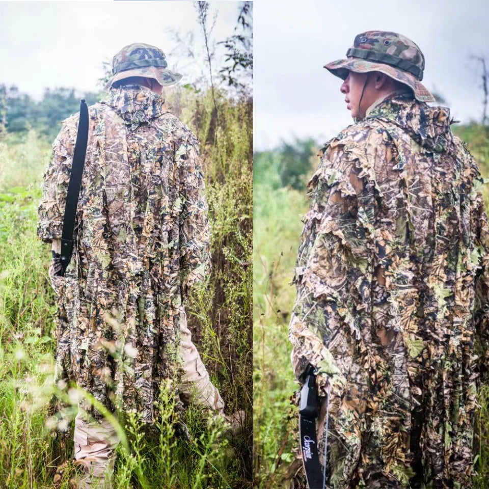 3D Leaves Camouflage Tactical Gear Woodland Poncho Cloak Ghillie Suits Outdoor Clothing for Hunting Shooting Wildlife Bird Watch