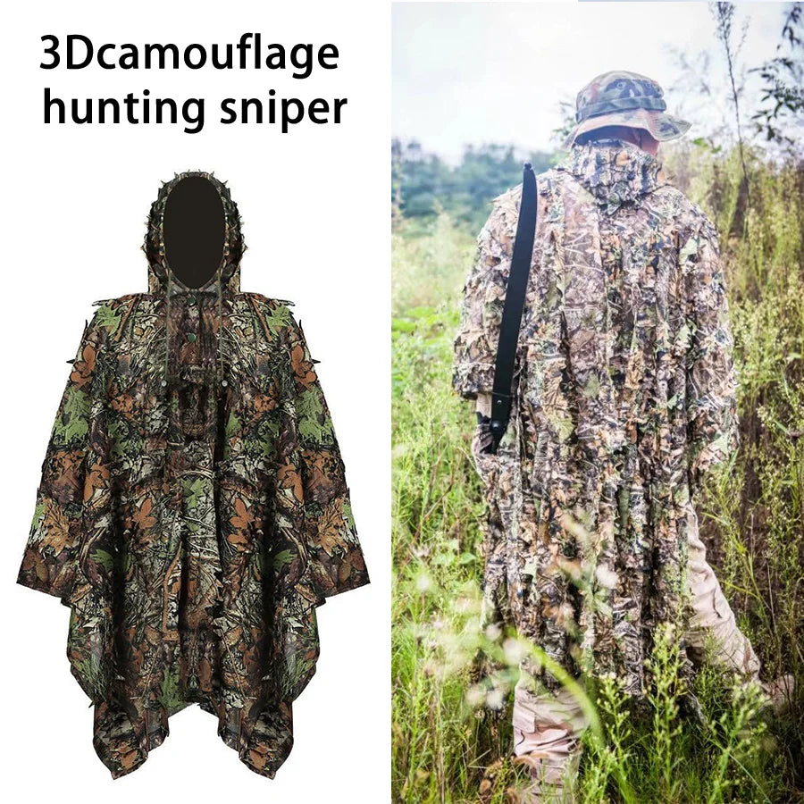 3D Leaves Camouflage Tactical Gear Woodland Poncho Cloak Ghillie Suits Outdoor Clothing for Hunting Shooting Wildlife Bird Watch