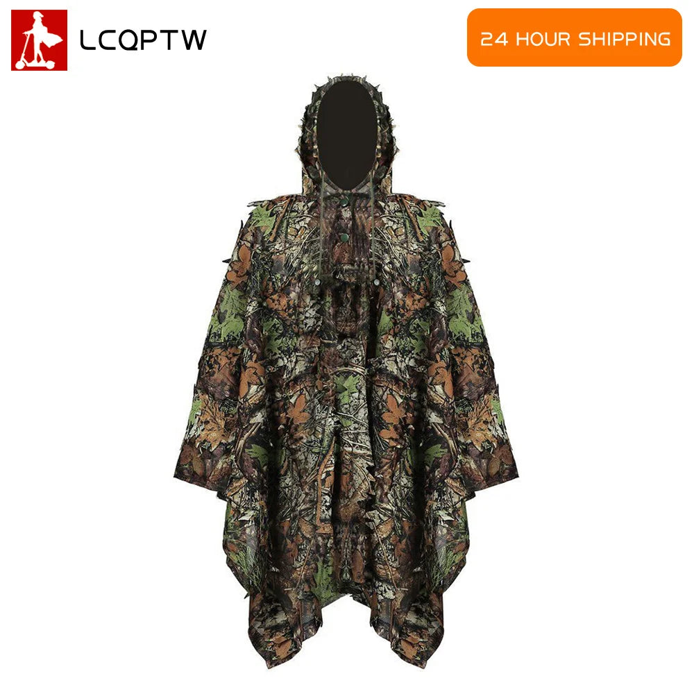 3D Leaves Camouflage Tactical Gear Woodland Poncho Cloak Ghillie Suits Outdoor Clothing for Hunting Shooting Wildlife Bird Watch