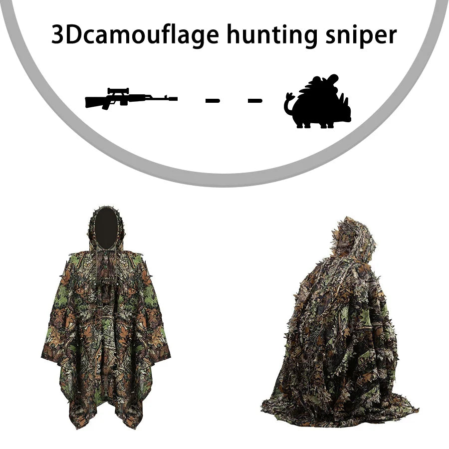 3D Leaves Camouflage Tactical Gear Woodland Poncho Cloak Ghillie Suits Outdoor Clothing for Hunting Shooting Wildlife Bird Watch