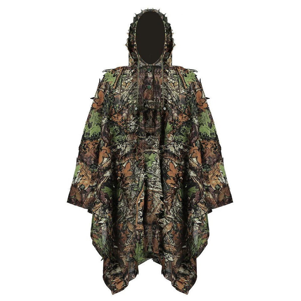 3D Leaves Camouflage Tactical Gear Woodland Poncho Cloak Ghillie Suits Outdoor Clothing for Hunting Shooting Wildlife Bird Watch