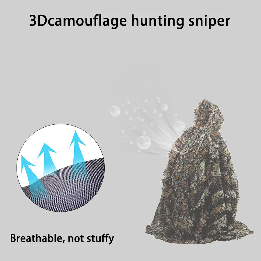 3D Leaves Camouflage Tactical Gear Woodland Poncho Cloak Ghillie Suits Outdoor Clothing for Hunting Shooting Wildlife Bird Watch