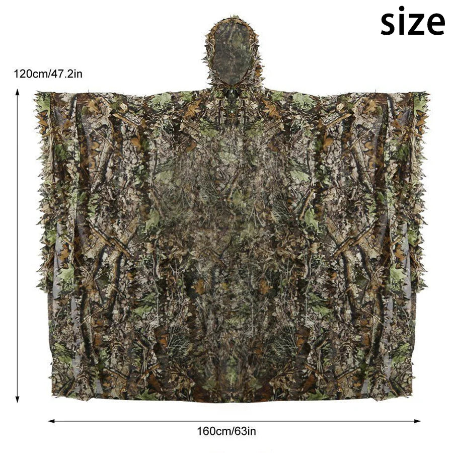 3D Leaves Camouflage Tactical Gear Woodland Poncho Cloak Ghillie Suits Outdoor Clothing for Hunting Shooting Wildlife Bird Watch