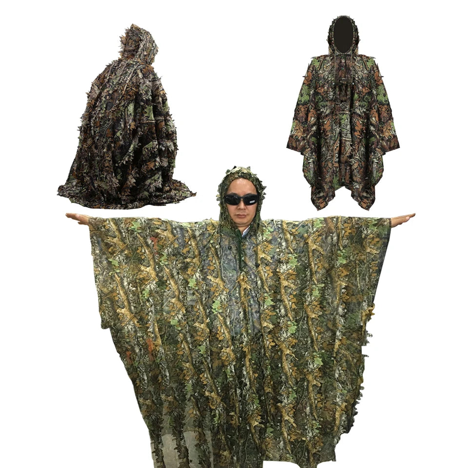 3D Leaves Camouflage Tactical Gear Woodland Poncho Cloak Ghillie Suits Outdoor Clothing for Hunting Shooting Wildlife Bird Watch