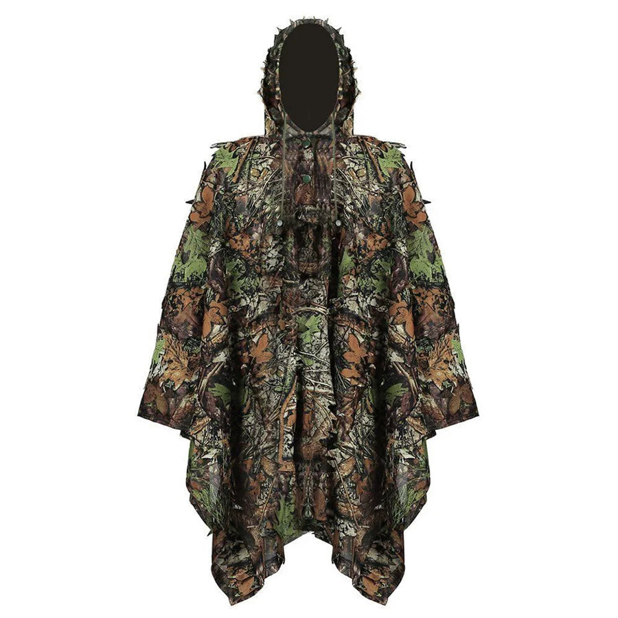 3D Leaves Camouflage Tactical Gear Woodland Poncho Cloak Ghillie Suits Outdoor Clothing for Hunting Shooting Wildlife Bird Watch
