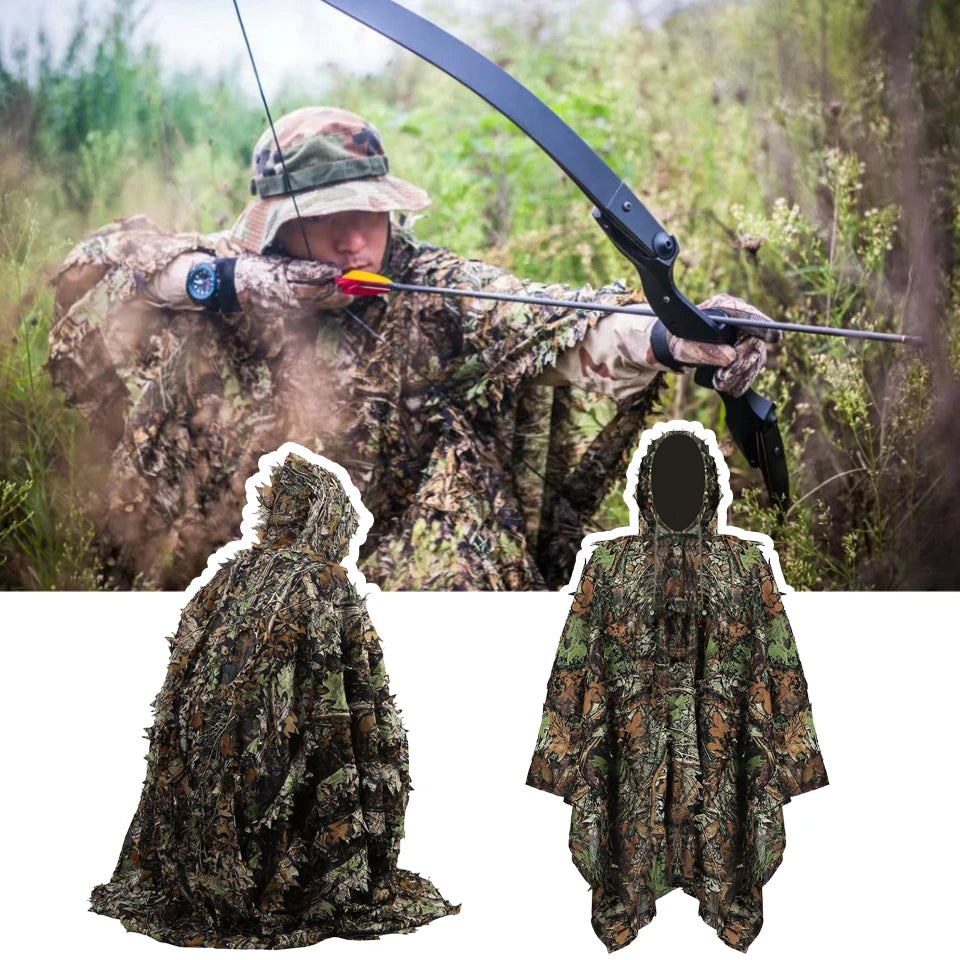 3D Leaves Camouflage Tactical Gear Woodland Poncho Cloak Ghillie Suits Outdoor Clothing for Hunting Shooting Wildlife Bird Watch