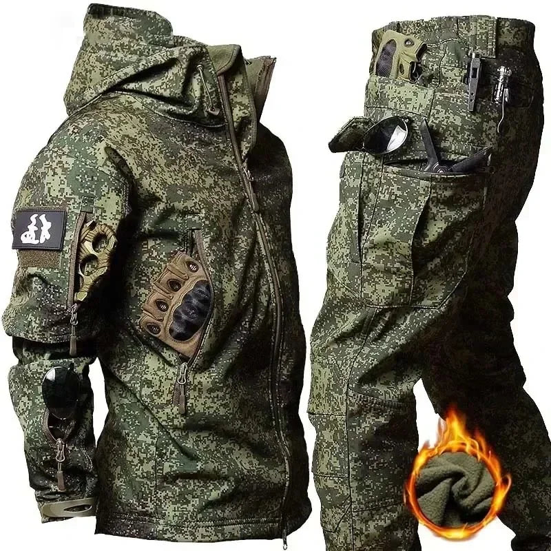 2/3PCS Combat Uniform Soft Fleece Tactical Suits Milit Camo Sets Hunting Shirts Cargo Pants Trainning Airsoft Paintball Clothes