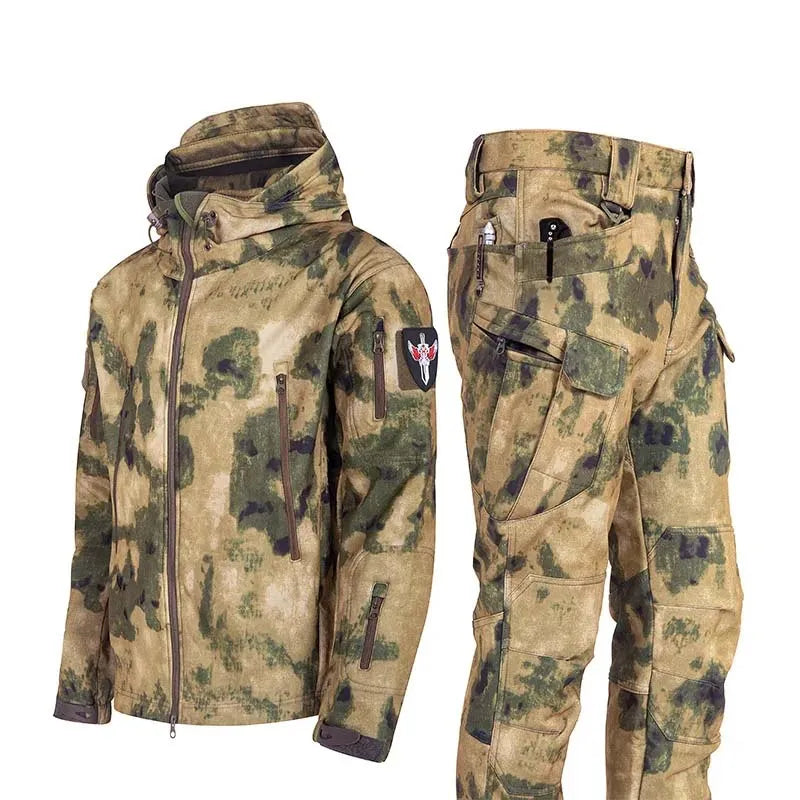 Men's Winter Clothing Soft Shell Windproof and Waterproof Mountaineering Skiing Hunting Fishing Warm Wool Velvet Tactical Set