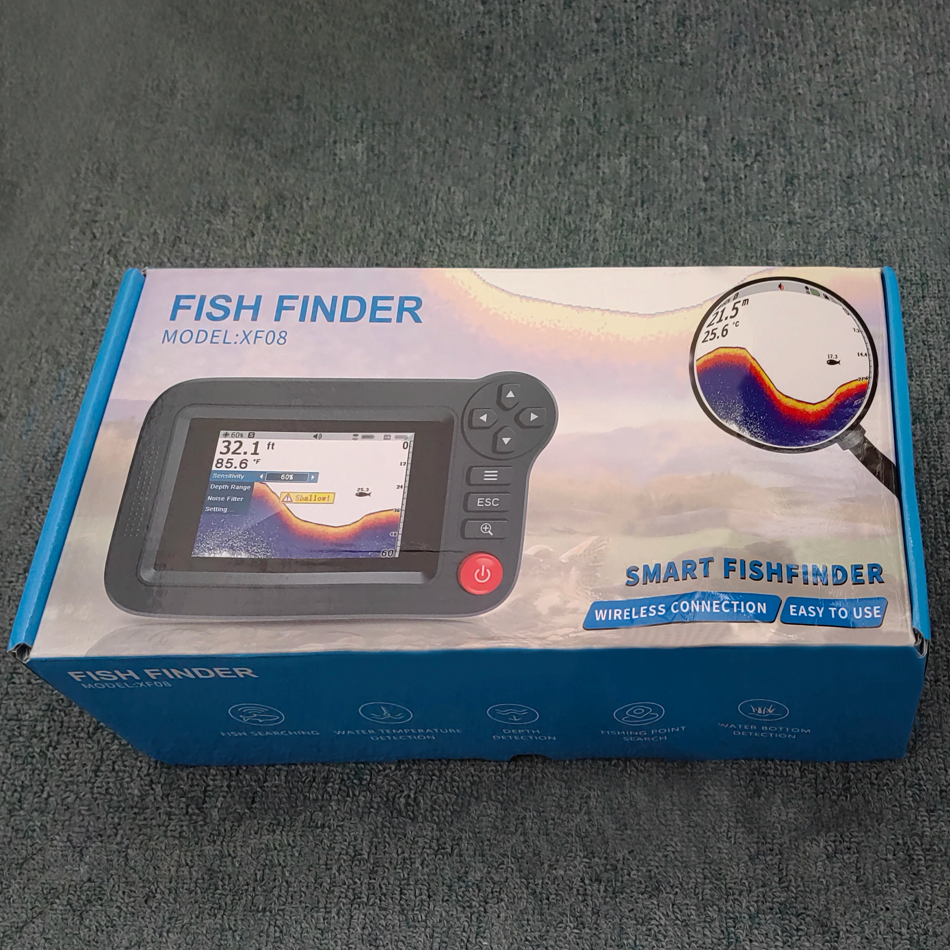 FindFish 200M Portable Fish Finder Transducer Sonar Sensor Water Depth Finder LCD Screen Echo Sounder Fishfinder with Fish