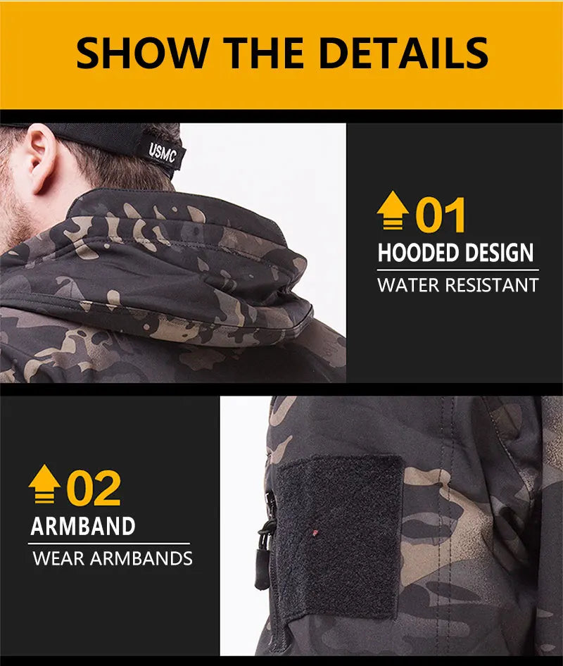 Men's Winter Clothing Soft Shell Windproof and Waterproof Mountaineering Skiing Hunting Fishing Warm Wool Velvet Tactical Set