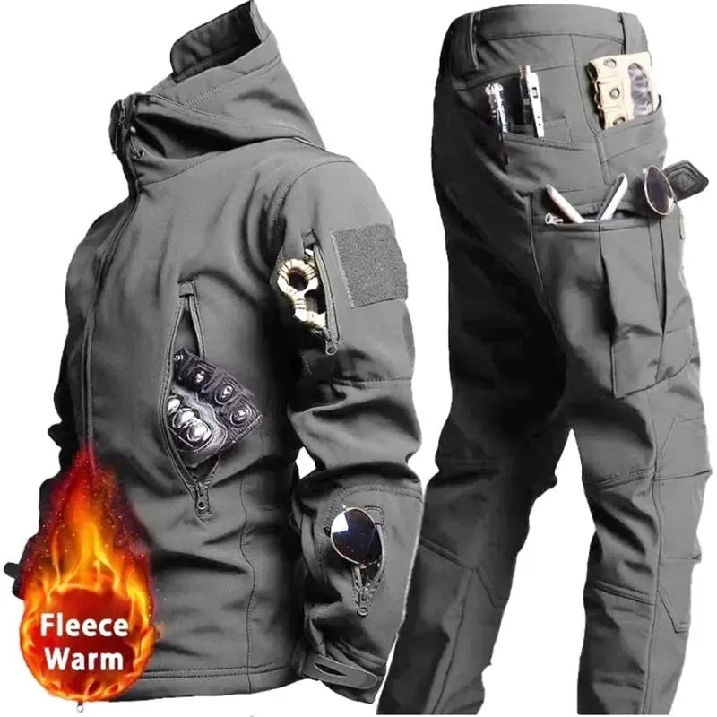 Men's Winter Clothing Soft Shell Windproof and Waterproof Mountaineering Skiing Hunting Fishing Warm Wool Velvet Tactical Set