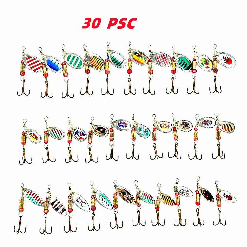30pcs/Lot Spinners Fishing Lure Kit Metal Sequin Spoon Hard Bait Fishing Wobblers Set Fishing Tackle Isca Atificial Lure Pesca