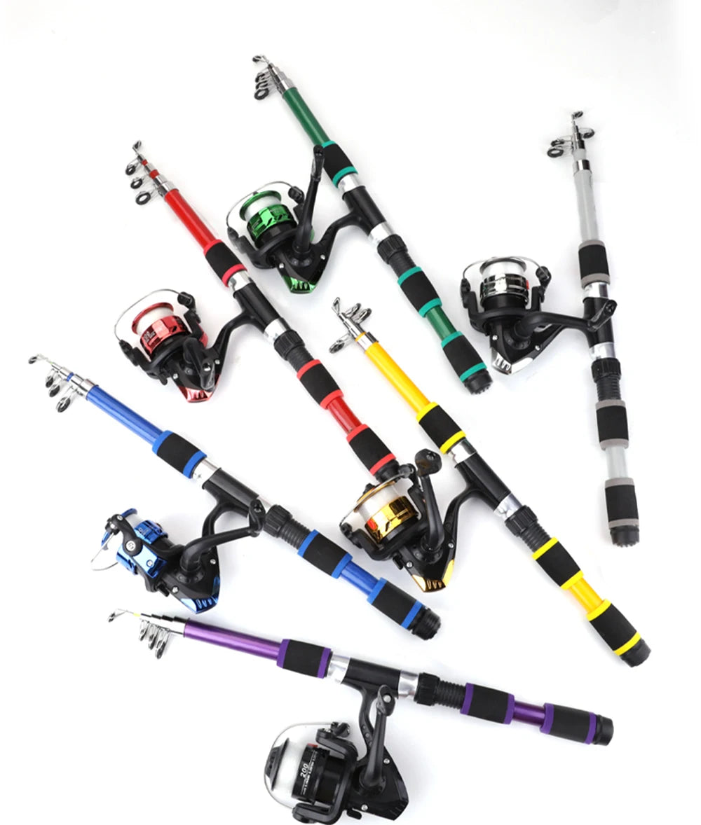 FTK 1.8M Portable Spinning Fishing Rod Reel Full Kits Carbon Fiber Carp Rod Wheel Travel Set Accessory