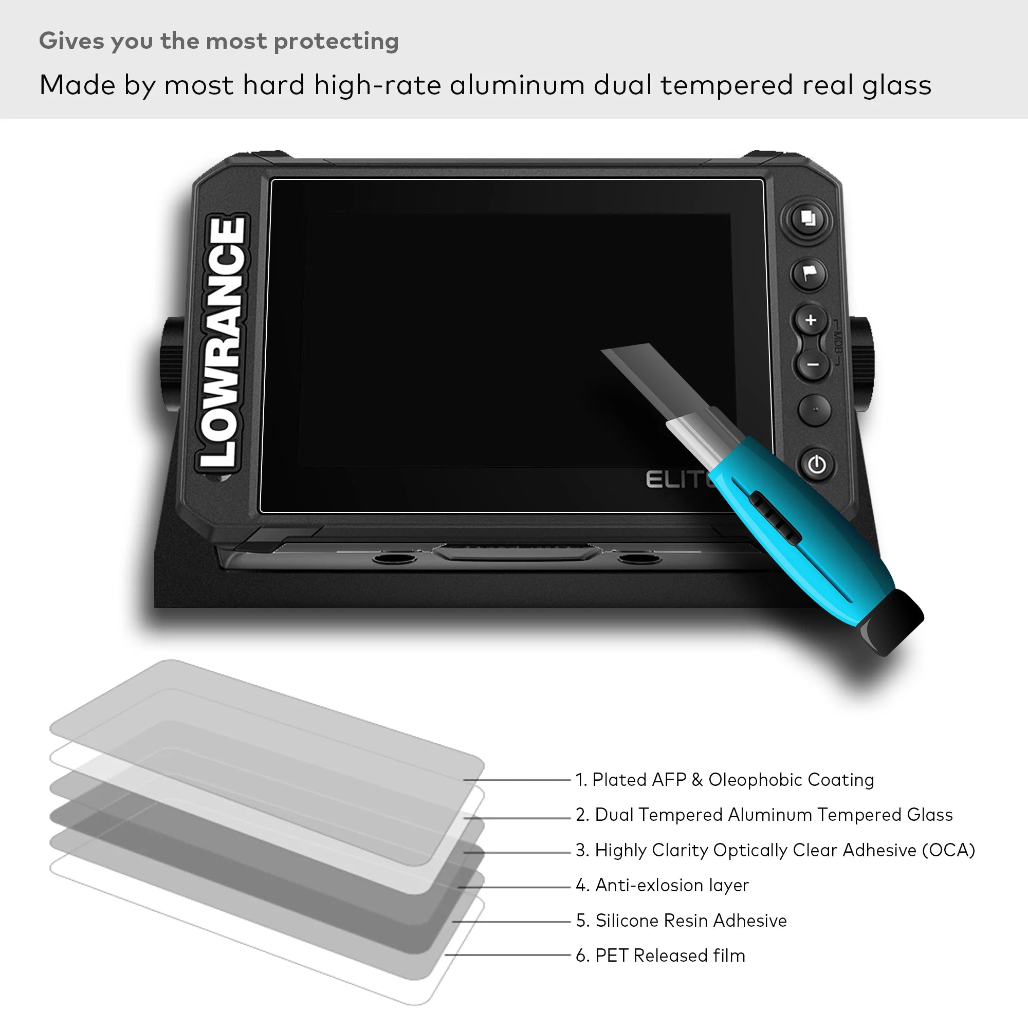 Premium Tempered Glass Screen Protector for Lowrance Elite FS 7 Inch Touchscreen Fish Finders Accessories Anti Scratch/Glare