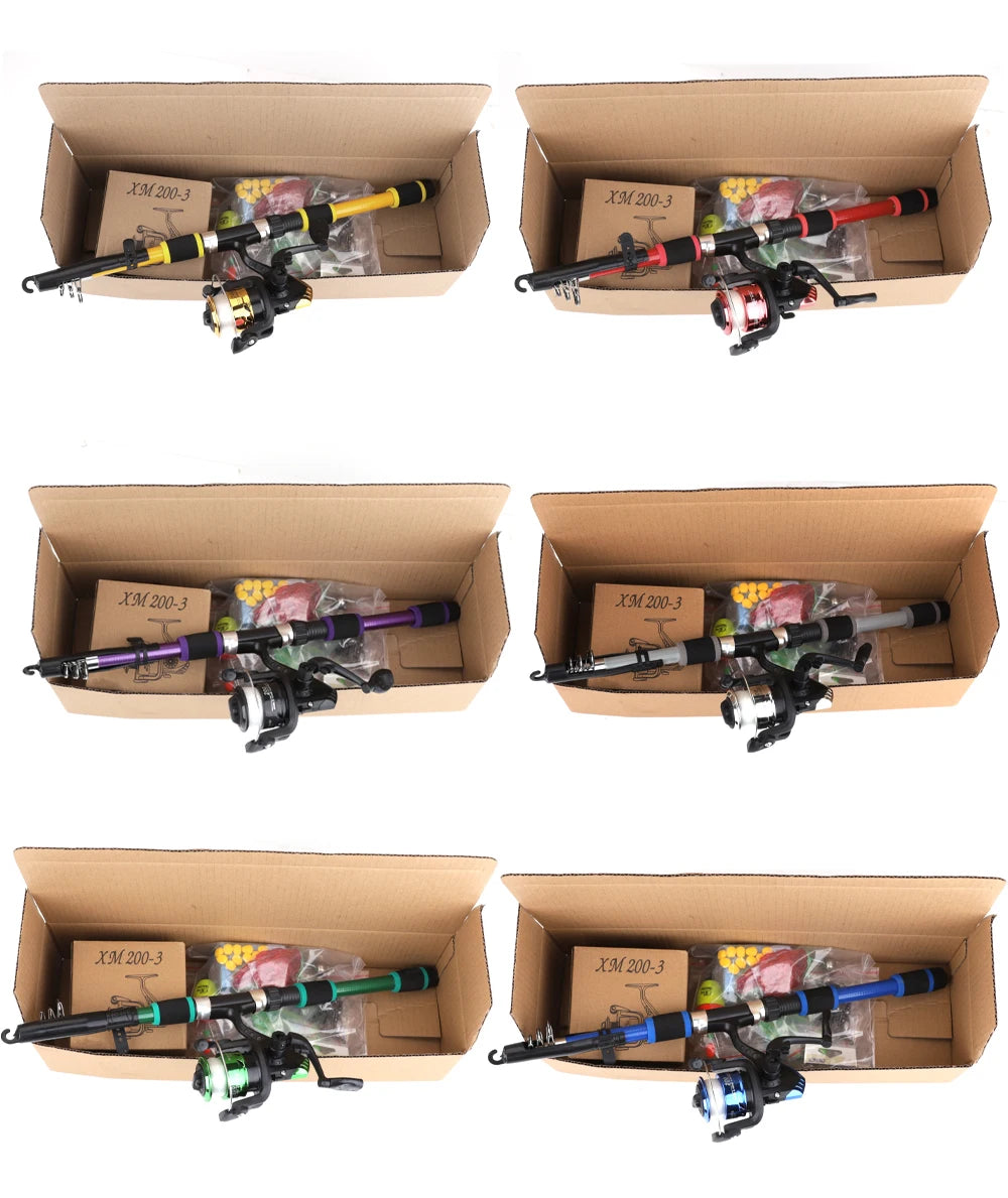 FTK 1.8M Portable Spinning Fishing Rod Reel Full Kits Carbon Fiber Carp Rod Wheel Travel Set Accessory