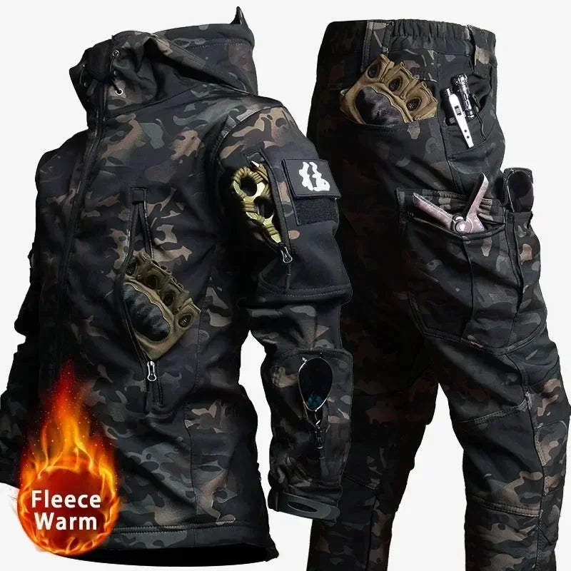 Men's Winter Clothing Soft Shell Windproof and Waterproof Mountaineering Skiing Hunting Fishing Warm Wool Velvet Tactical Set