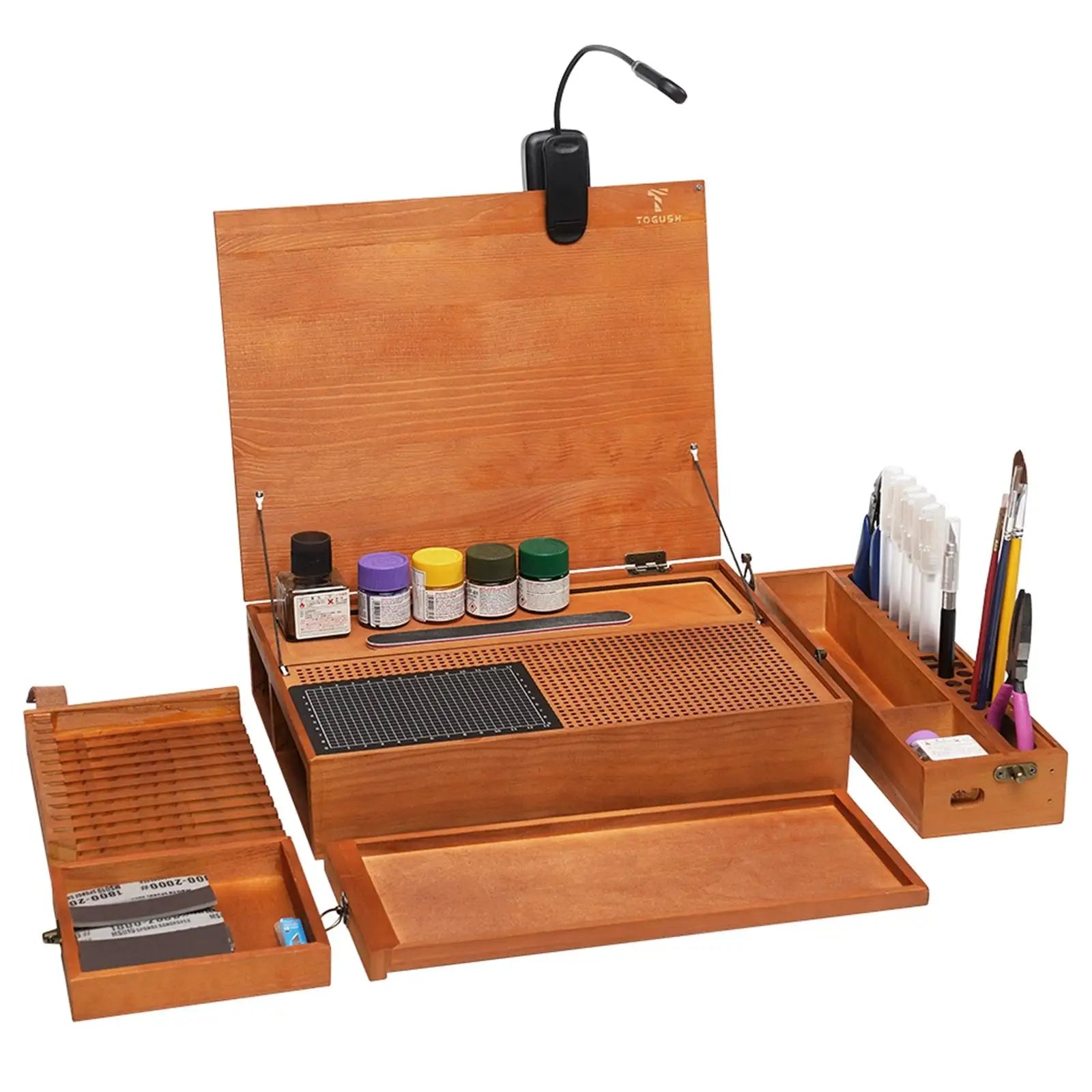 Hobby Work Table for Model Building, Portable Organizer w/ Cutting Mat, Workbench with Light for Polishing,Coloring,Model Making