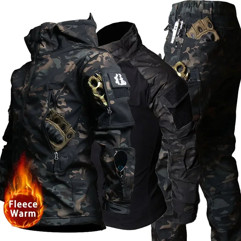 2/3PCS Combat Uniform Soft Fleece Tactical Suits Milit Camo Sets Hunting Shirts Cargo Pants Trainning Airsoft Paintball Clothes