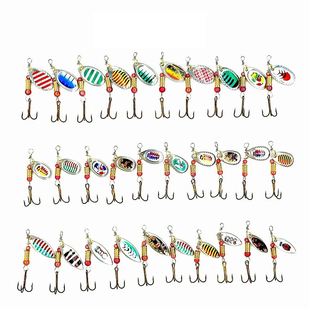 30pcs/Lot Spinners Fishing Lure Kit Metal Sequin Spoon Hard Bait Fishing Wobblers Set Fishing Tackle Isca Atificial Lure Pesca
