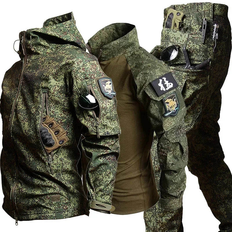 2/3PCS Combat Uniform Soft Fleece Tactical Suits Milit Camo Sets Hunting Shirts Cargo Pants Trainning Airsoft Paintball Clothes