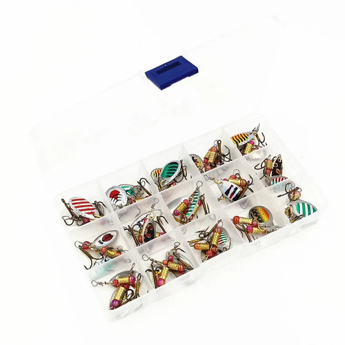 30pcs Spinners Fishing Lure Kit Metal Sequin Spoon Hard Bait Set for Freshwater Saltwater Fishing