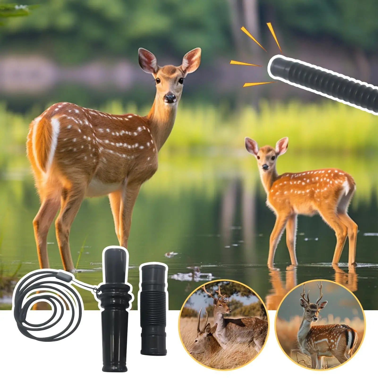 Hunting Deer Call with Lanyard Portable Outdoor Hunting Doe Fawn Call Realistic Vocalizations Hunters Lures for Mountain Terrain