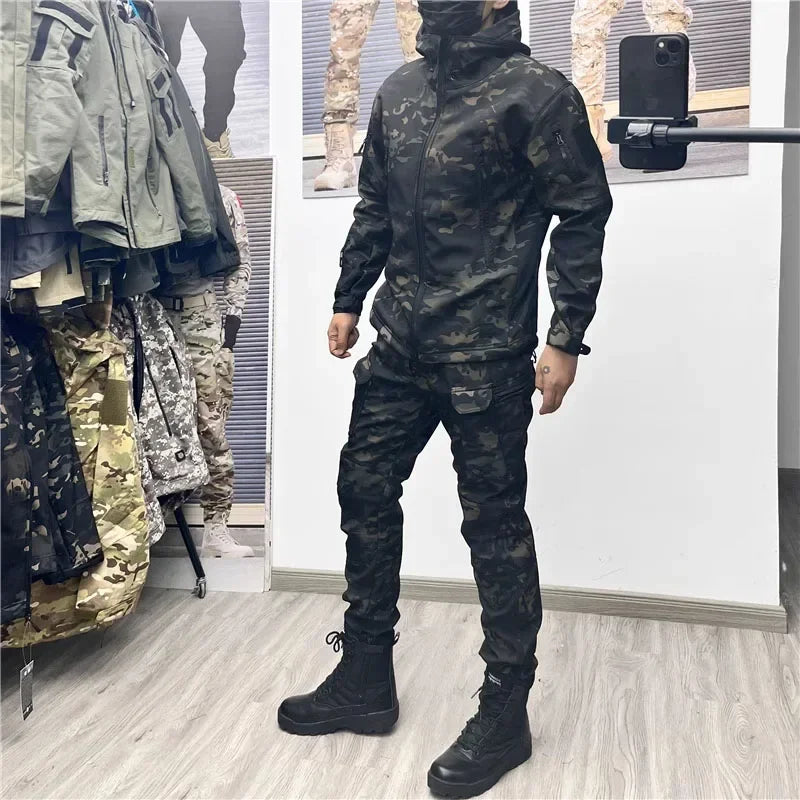 2/3PCS Combat Uniform Soft Fleece Tactical Suits Milit Camo Sets Hunting Shirts Cargo Pants Trainning Airsoft Paintball Clothes