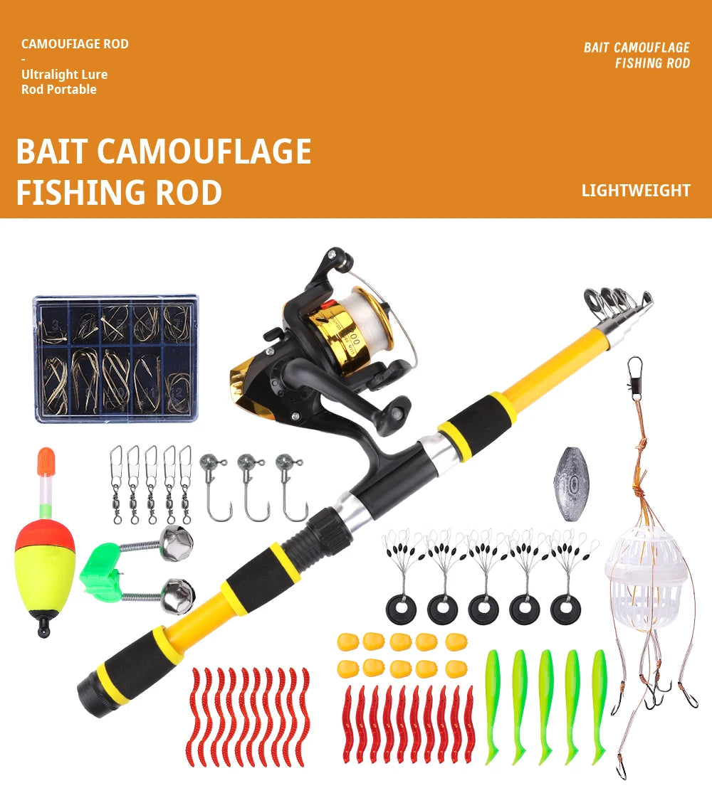 FTK 1.8M Portable Spinning Fishing Rod Reel Full Kits Carbon Fiber Carp Rod Wheel Travel Set Accessory