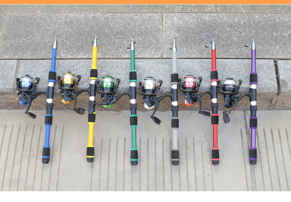 FTK 1.8M Portable Spinning Fishing Rod Reel Full Kits Carbon Fiber Carp Rod Wheel Travel Set Accessory
