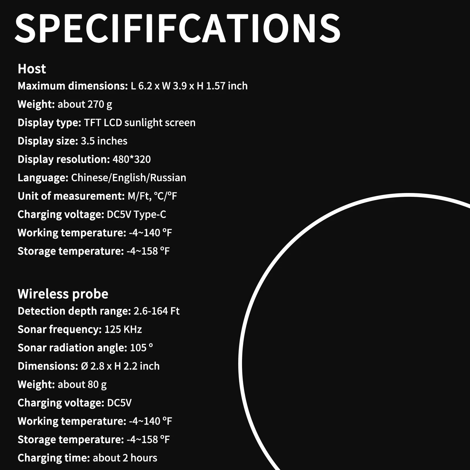 FindFish 200M Portable Fish Finder Transducer Sonar Sensor Water Depth Finder LCD Screen Echo Sounder Fishfinder with Fish