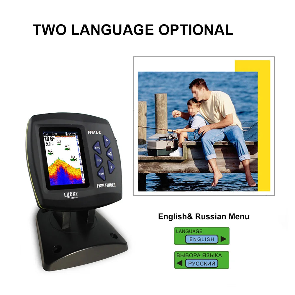 LUCK Y FF918-C100DS Color Screen Wired Fish Finder Dual Frequency 328ft/100m Water Depth Fish Detector Monitor Echo Sounder 2024