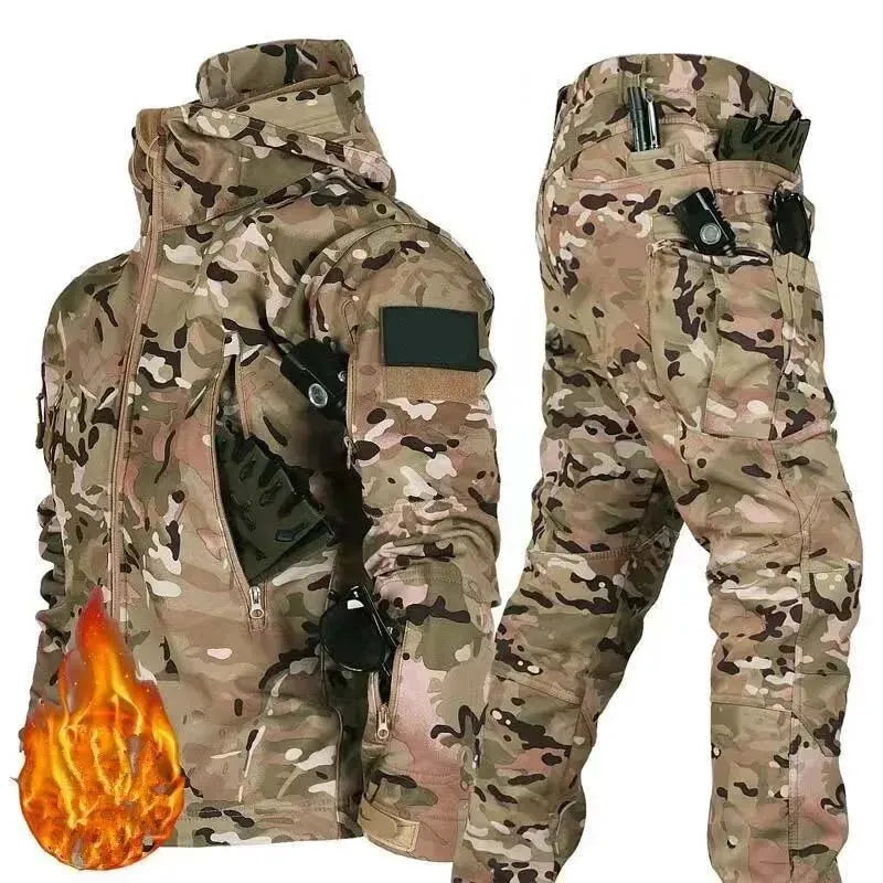 Men's Winter Clothing Soft Shell Windproof and Waterproof Mountaineering Skiing Hunting Fishing Warm Wool Velvet Tactical Set