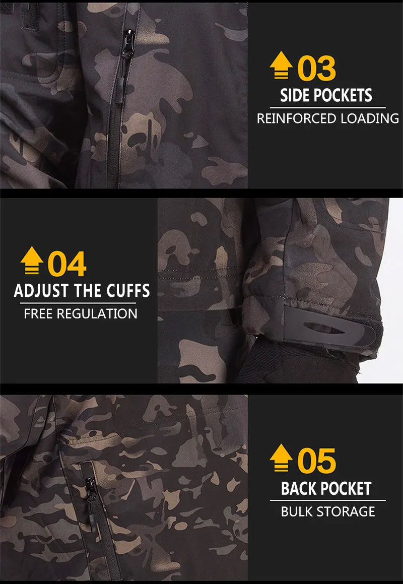 Men's Winter Clothing Soft Shell Windproof and Waterproof Mountaineering Skiing Hunting Fishing Warm Wool Velvet Tactical Set