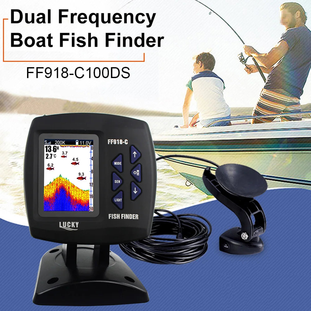 LUCK Y FF918-C100DS Color Screen Wired Fish Finder Dual Frequency 328ft/100m Water Depth Fish Detector Monitor Echo Sounder 2024