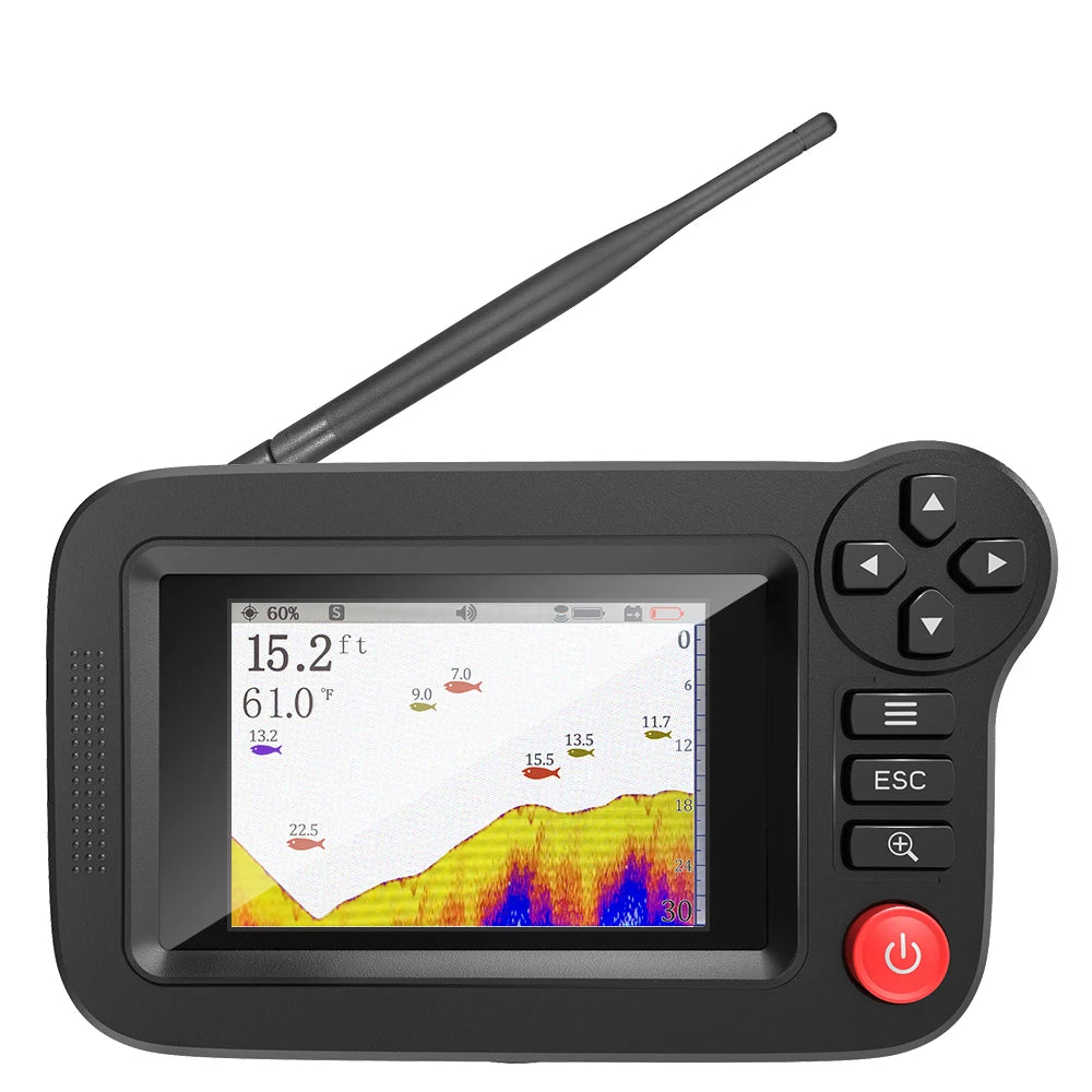FindFish 200M Portable Fish Finder Transducer Sonar Sensor Water Depth Finder LCD Screen Echo Sounder Fishfinder with Fish