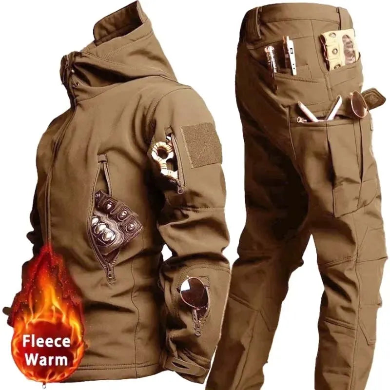 Men's Winter Clothing Soft Shell Windproof and Waterproof Mountaineering Skiing Hunting Fishing Warm Wool Velvet Tactical Set