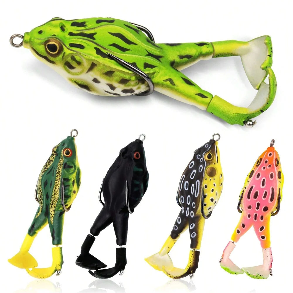 5pcs/box Frog Lure Bass Trout Fishing Lures Kit Set Realistic Prop Frog Soft Swimbait Floating Bait with Weedless Hooks for Fres
