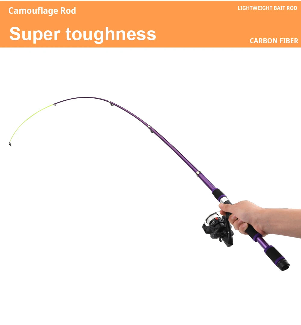 FTK 1.8M Portable Spinning Fishing Rod Reel Full Kits Carbon Fiber Carp Rod Wheel Travel Set Accessory