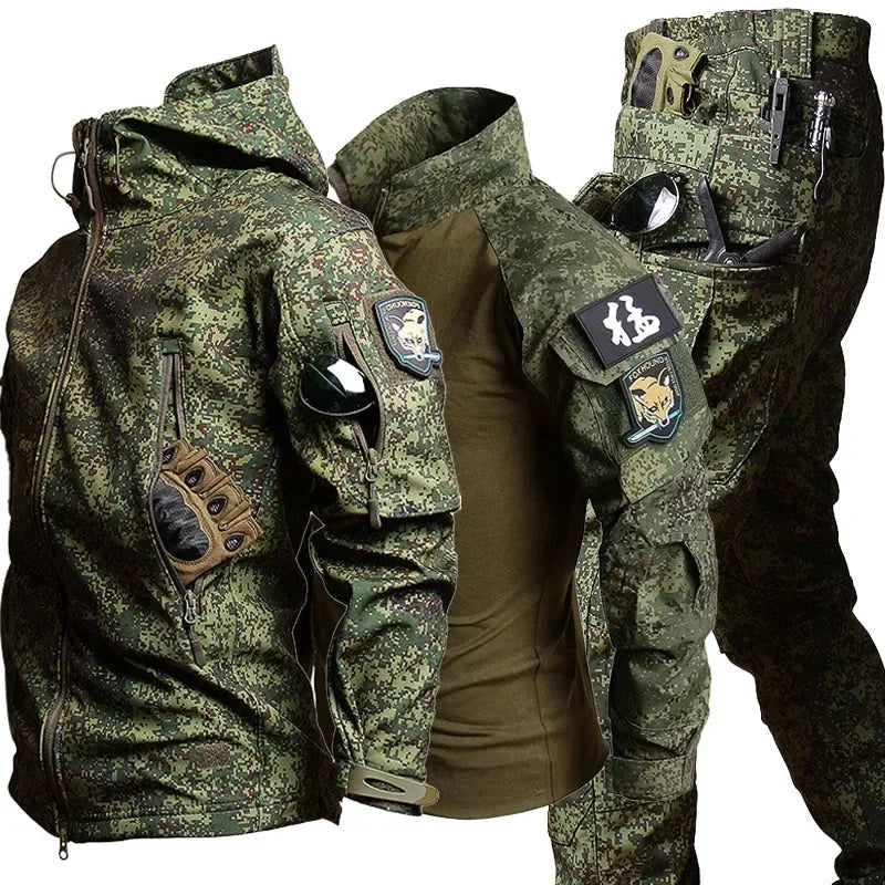 2/3PCS Combat Uniform Soft Fleece Tactical Suits Milit Camo Sets Hunting Shirts Cargo Pants Trainning Airsoft Paintball Clothes