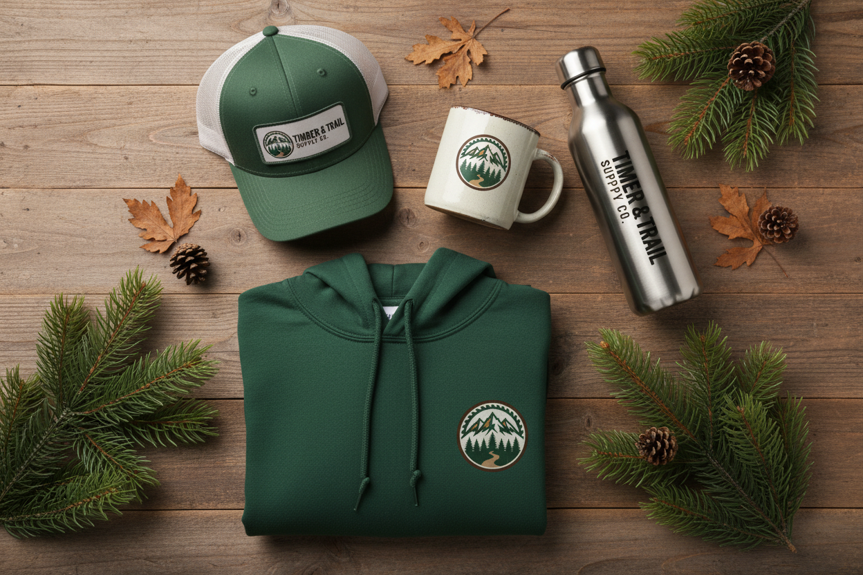 Timber & Trail Merch Hero with Logo